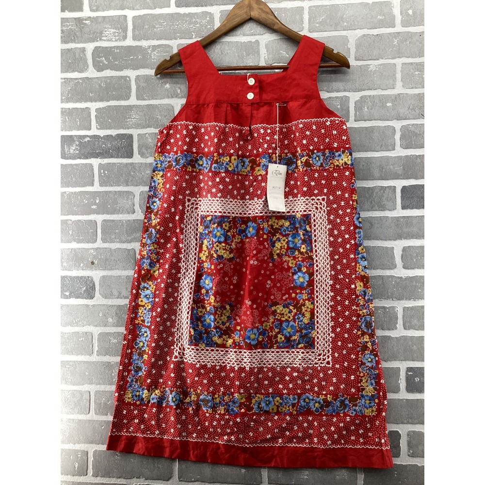 Elm Lounge Wear Red Floral Polka Dot Cotton Sleeveless Dress Made in Japan NWT
